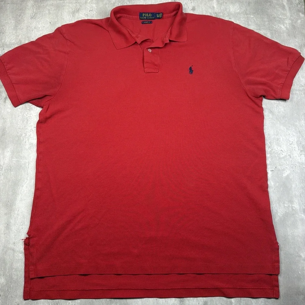 Polo Ralph Lauren Polo Shirt Mens XL Red Blue Pony Logo Cotton Casual Golf